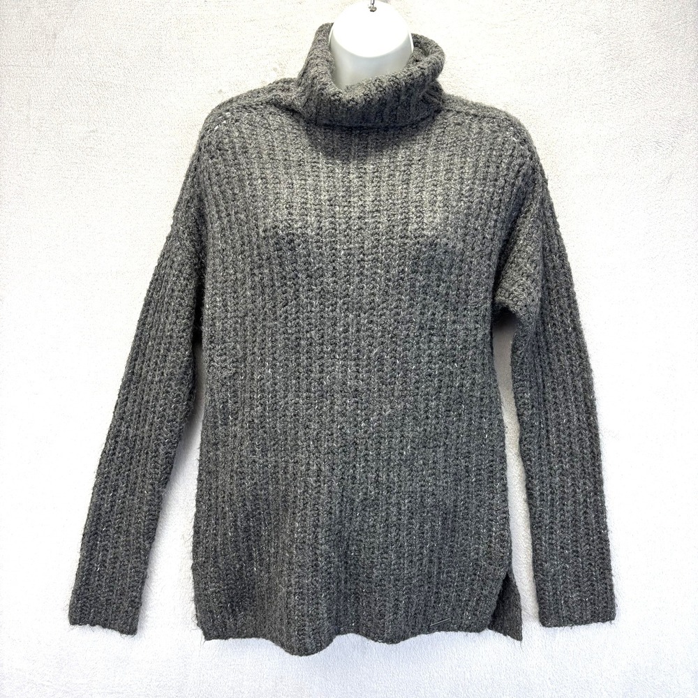 Abercrombie & Fitch Chunky Knit Turtleneck Sweater Womens Small Oversized Gray